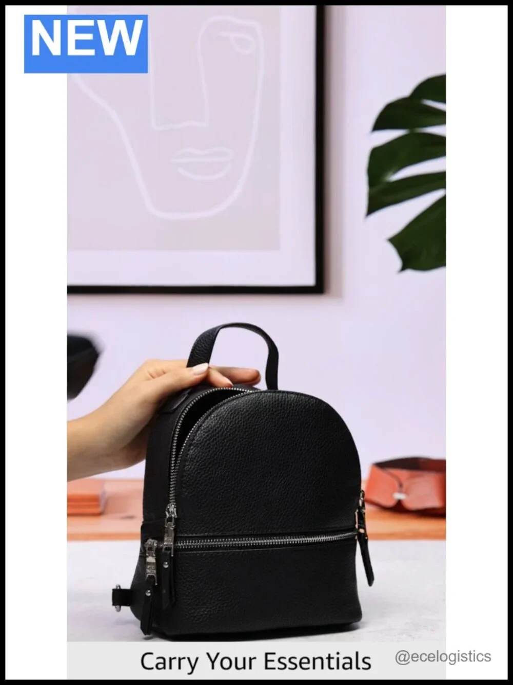 Faux Leather Backpack with Adjustable Straps, Water Resistant, 2 Pockets